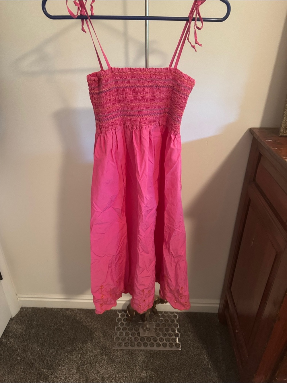 Da-Nang Hot Pink Smocked Sundress with Tie Straps